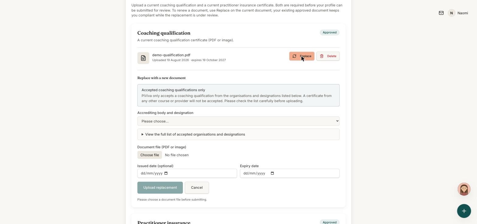Replacing a document that is coming up for renewal.